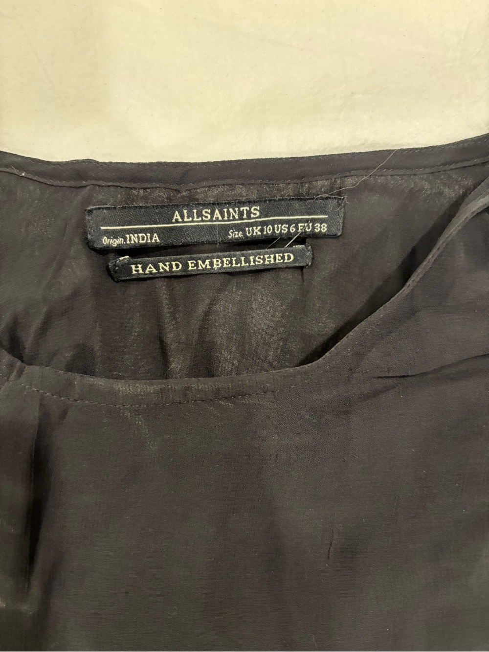 AllSaints Black Hand-Embellished Mini Dress